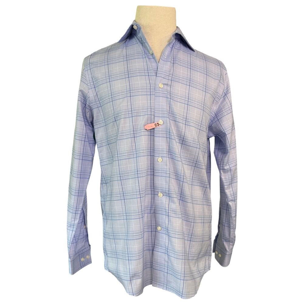 Michael Kors Blue Plaid Dress Shirt Button-Up Long Sleeve Men's XL